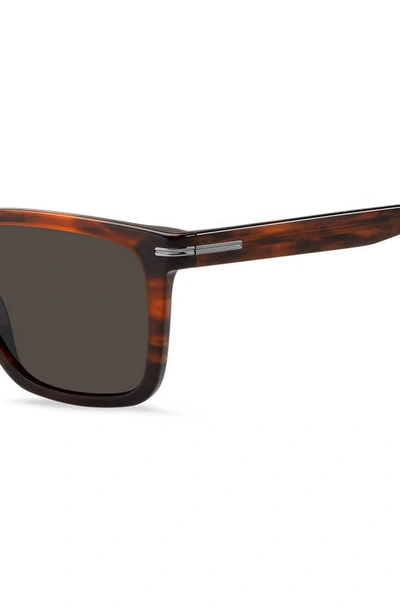 Shop Hugo Boss 55mm Square Sunglasses In Brown Horn/ Grey