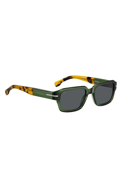 Shop Hugo Boss 53mm Rectangular Sunglasses In Green Havana/ Gray