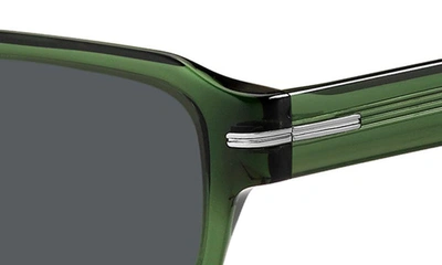 Shop Hugo Boss 53mm Rectangular Sunglasses In Green Havana/ Gray