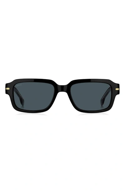 Shop Hugo Boss 53mm Rectangular Sunglasses In Black/ Blue Antireflex