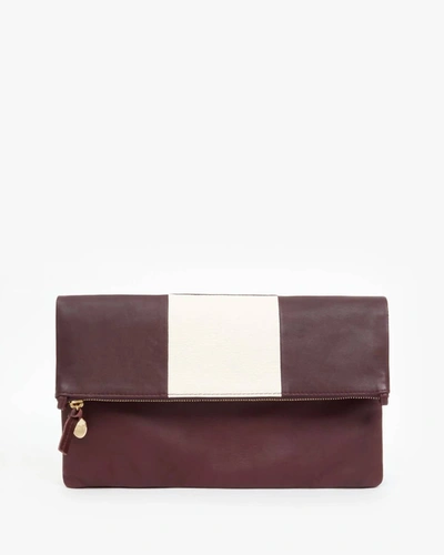 Shop Clare V Women's Foldover Patchwork Clutch In Cream/plum In Red