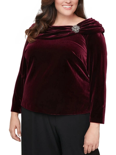 Shop Alex Evenings Plus Womens Velvet Ruched Blouse In Red