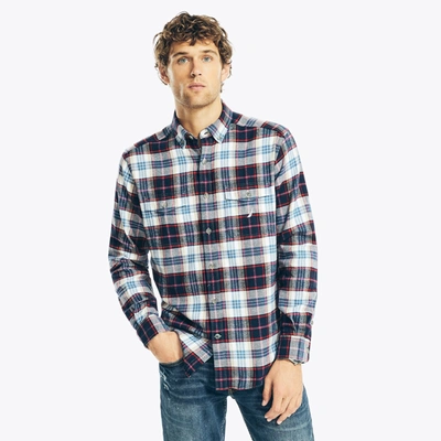 Shop Nautica Mens Sustainably Crafted Plaid Flannel Shirt In Blue