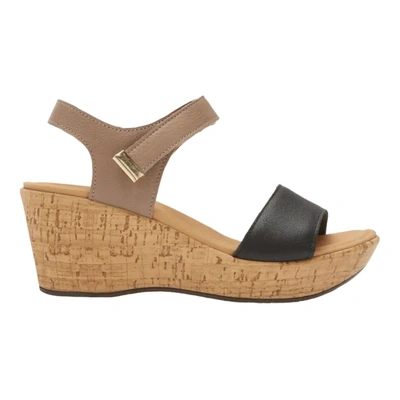 Shop Naot Summer Wedge Sandal In Soft Black Leather/soft Stone Leather