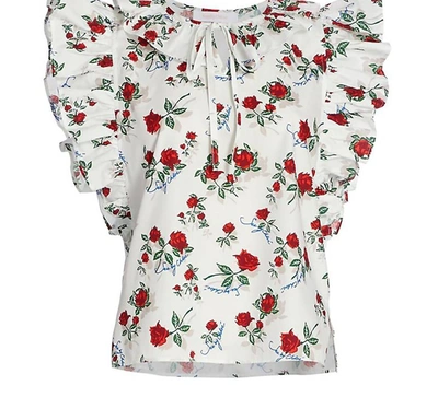 Shop See By Chloé Women's Dita Cotton Poplin Floral Print Flutter Sleeve Blouse In Multi In White