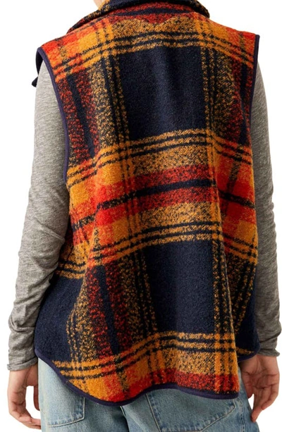 Shop Free People Wrapped Up Plaid Blanket Vest In Navy And Gold