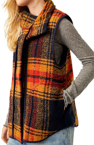 Shop Free People Wrapped Up Plaid Blanket Vest In Navy And Gold