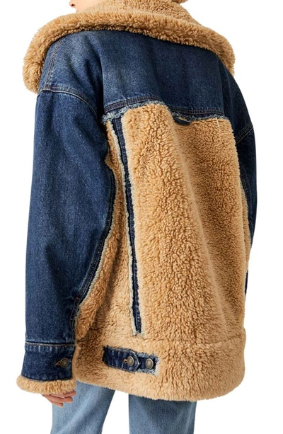 Shop Free People Holly Oversize Denim Jacket With Faux Fur Trim In Rinse Combo