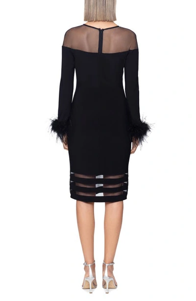 Shop Betsy & Adam Illusion Neck Feather Cuff Long Sleeve Sheath Cocktail Dress In Black