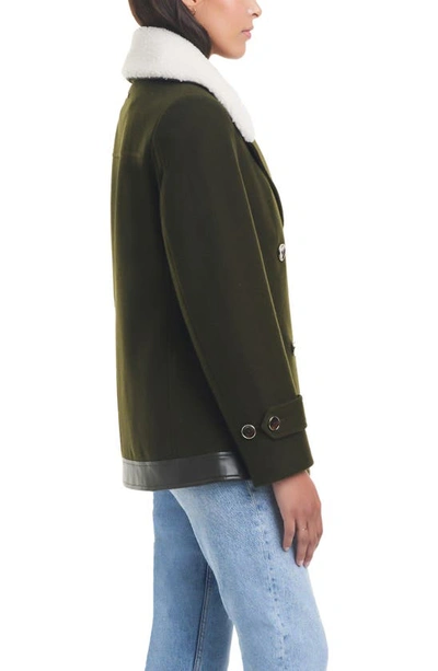 Shop Sanctuary Wool Blend Coat With Removable Faux Shearling Collar In Olive