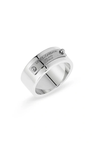 Shop Dolce & Gabbana Logo Plaque Ring In Silver