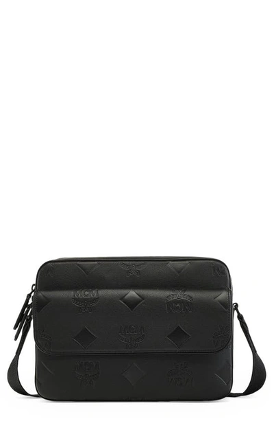 MCM Visetos Camera Monogram Leather Crossbody Bag Black