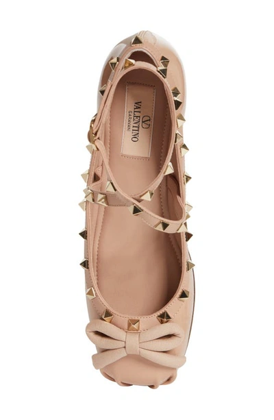Shop Valentino Rockstud Ankle Strap Ballet Flat In Gf9 Rose Cannelle