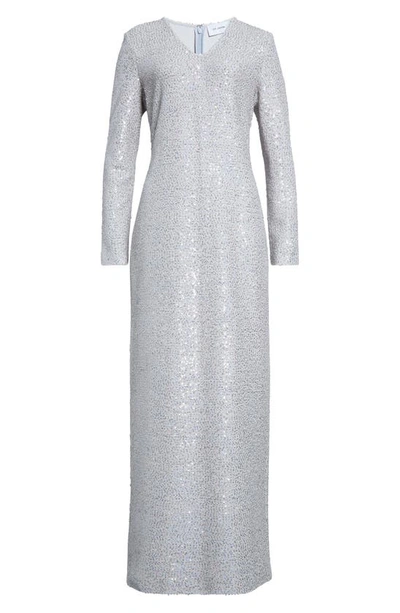 Shop St John V-neck Long Sleeve Sequin Column Gown In Light Gray Multi
