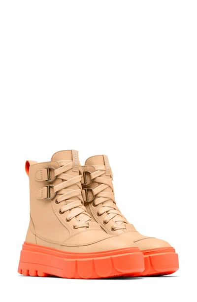 Shop Sorel Caribou X Waterproof Leather Lace-up Boot In Ceramic/ Optimized Orange
