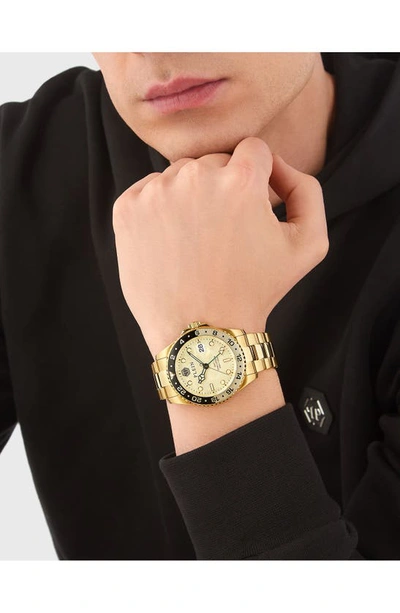 Shop Philipp Plein Gmt-i Challenger Bracelet Watch, 44mm In Ip Yellow Gold