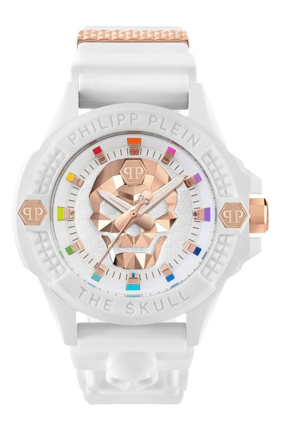Shop Philipp Plein The $kull Silicone Strap Watch, 44mm In White Eco Ceramic