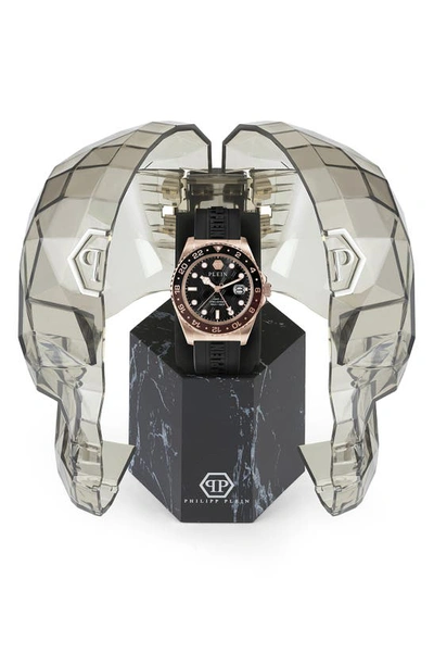 Shop Philipp Plein Gmt-i Challenger Silicone Strap Watch, 44mm In Ip Rose Gold