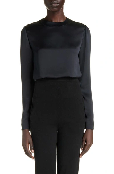 Shop Saint Laurent Long Sleeve Silk Top In Noir