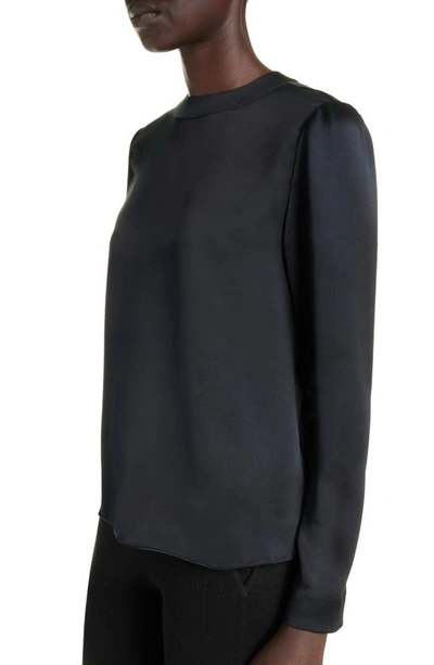 Shop Saint Laurent Long Sleeve Silk Top In Noir