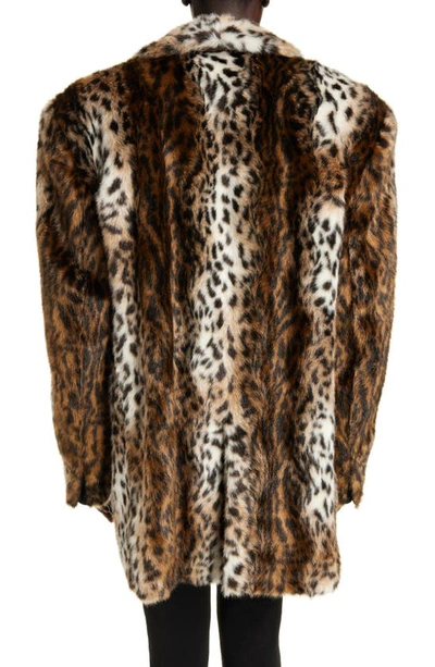 Shop Saint Laurent Leopard Print Faux Fur Jacket In Fauve