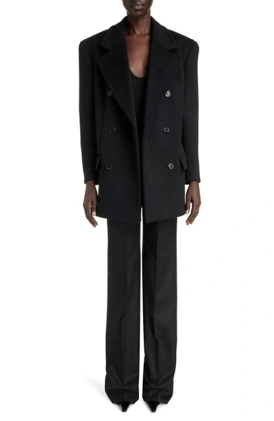 Shop Saint Laurent Double Face Wool Coat In Noir Profond