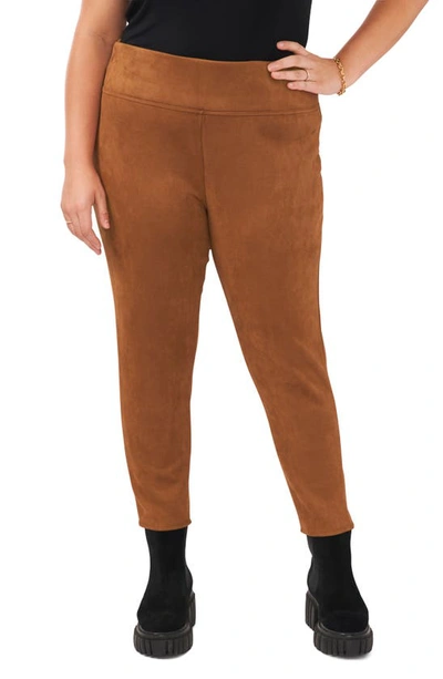 Shop Vince Camuto Wide Waistband Faux Suede Leggings In Vicuna