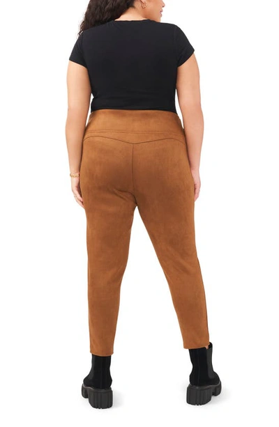 Shop Vince Camuto Wide Waistband Faux Suede Leggings In Vicuna