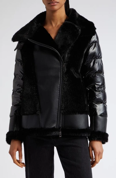 Shop Ramy Brook Evelynn Mixed Media Puffer Jacket In Black