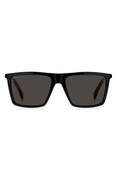 Shop Hugo Boss 56mm Flat Top Sunglasses In Black Havana/ Grey