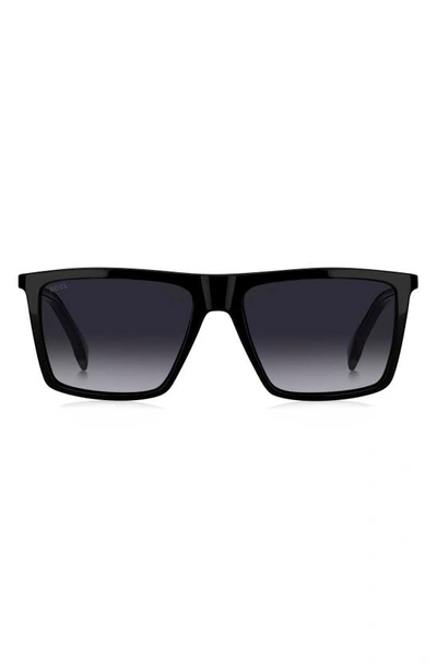 Shop Hugo Boss 56mm Flat Top Sunglasses In Black/ Grey Shaded