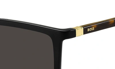 Shop Hugo Boss 56mm Flat Top Sunglasses In Black Havana/ Grey