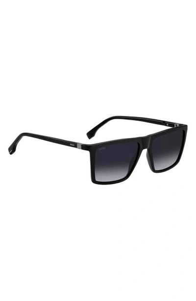 Shop Hugo Boss 56mm Flat Top Sunglasses In Black/ Grey Shaded