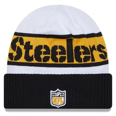 Shop New Era White/black Pittsburgh Steelers 2023 Sideline Tech Cuffed Knit Hat