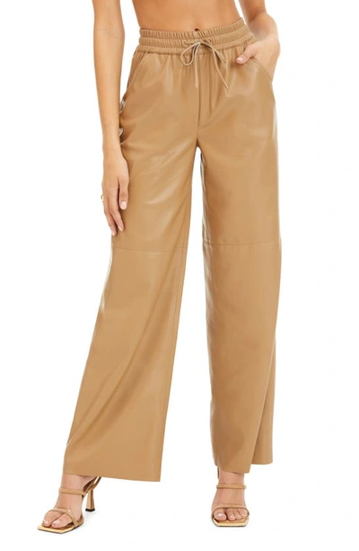 Good American Faux Leather Wide Leg Pants In Warm Carmel003