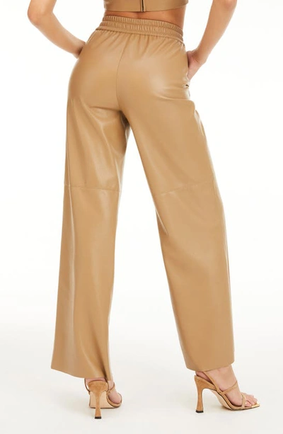 Good American Faux Leather Wide Leg Pants In Warm Carmel003