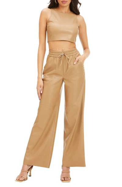 Good American Faux Leather Wide Leg Pants In Warm Carmel003