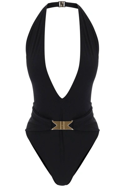 Shop Alaïa Alaia One-piece Swimsuit With Belt In Black