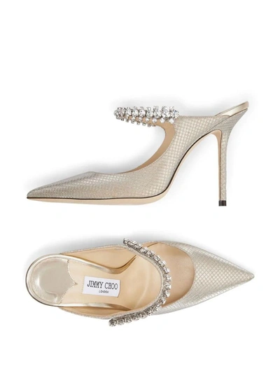Shop Jimmy Choo Champagne Glitter Fabric 100 Bing Mules With Crystal Strap In White