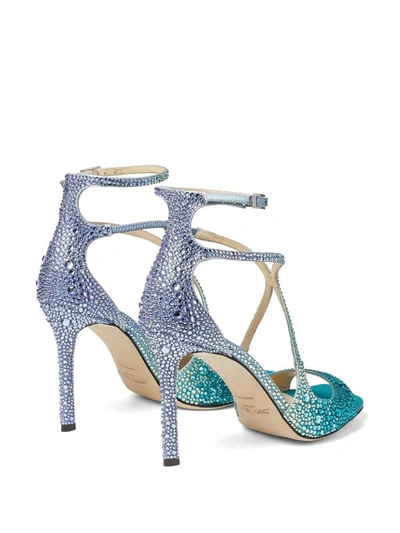 Shop Jimmy Choo Azia 95 Sandal In Peacock With Crystals In Blue