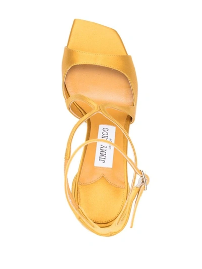 Shop Jimmy Choo Azia 95 Sandal In Sunflower Satin In Yellow