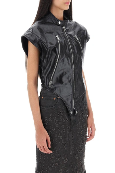 Shop Mm6 Maison Margiela Hybrid Vest In Calf Leather In Black