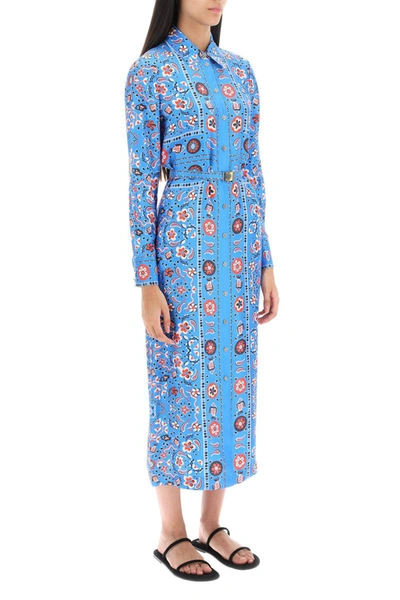 Shop Tory Burch Chemisier Dress In Printed Twill In Blue