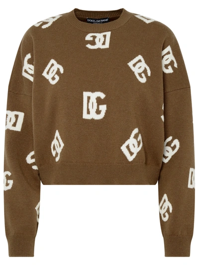 Shop Dolce & Gabbana Brown Wool Sweater Woman In Cream
