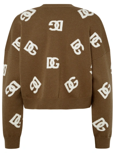 Shop Dolce & Gabbana Woman  Brown Wool Sweater In Cream