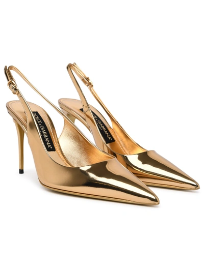 Shop Dolce & Gabbana Woman  Gold Calf Leather Sling Back