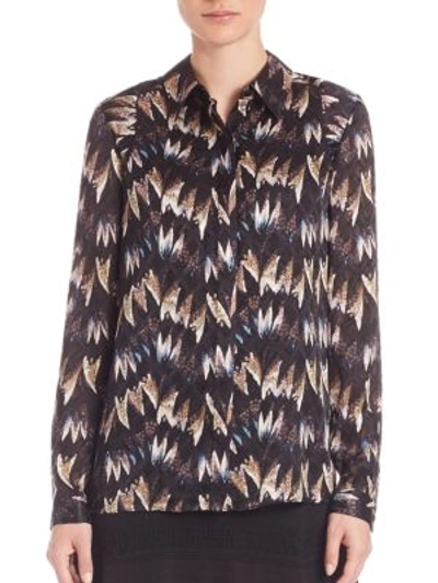 Shop Diane Von Furstenberg Chrissie Silk Blouse In Army Of Hearts Wild Rose-black