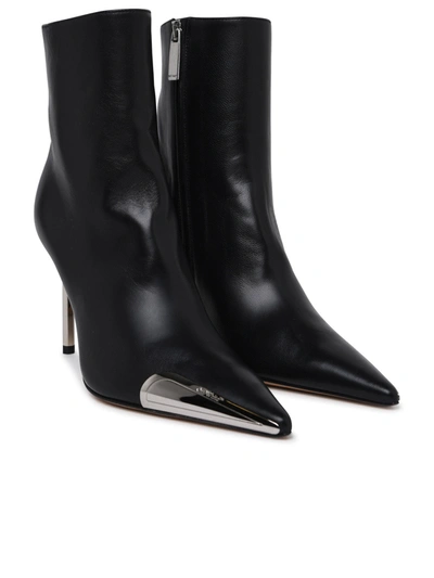 Shop Off-white Silver Allen Frame Black Leather Ankle Boots Woman