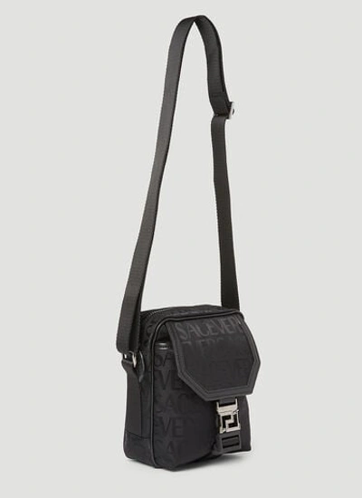 Shop Versace Men Logo Jacquard Crossbody Bag In Black