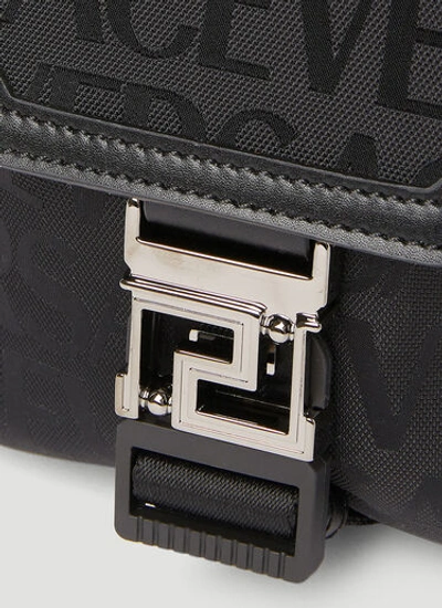 Shop Versace Men Logo Jacquard Crossbody Bag In Black